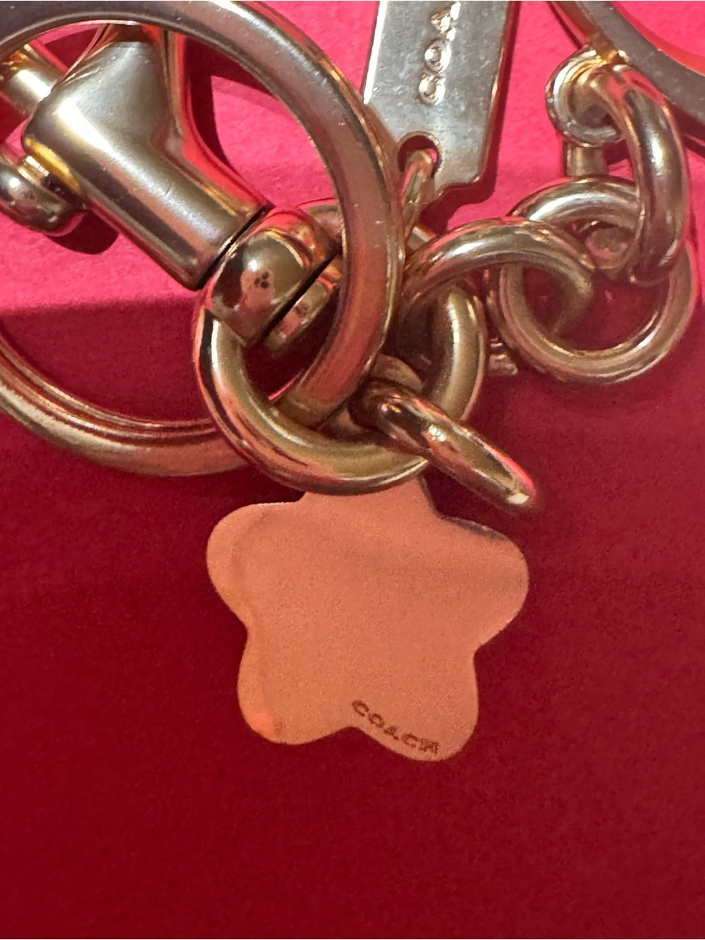 Coach Tea Rose Gold-Tone Keyring Bag Charm - Picture 13 of 16